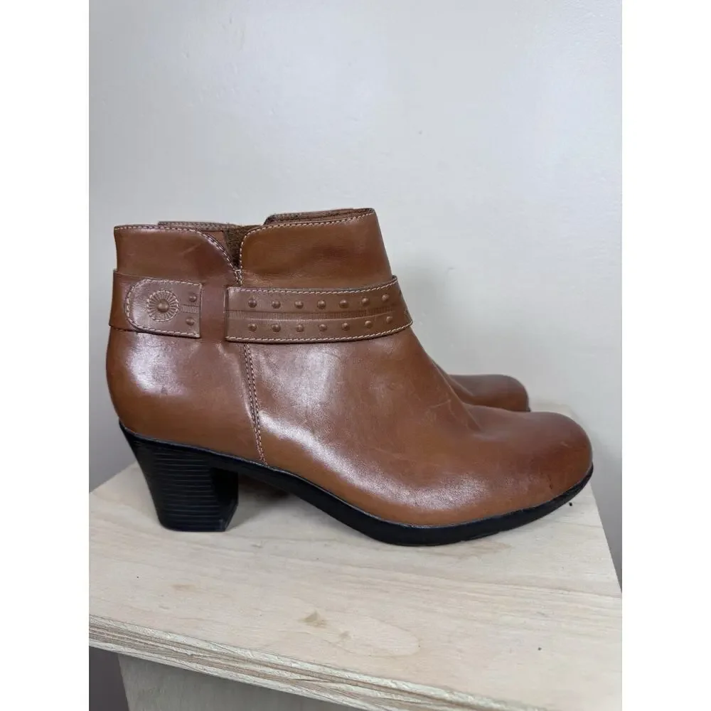 Clarks Dream Belle Womens Brown Leather Side Zip Heeled Ankle Booties Size 9w